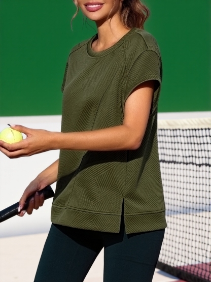 Textured Short Sleeve Active Oversized Sweatshirts