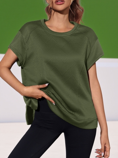 Textured Short Sleeve Active Oversized Sweatshirts