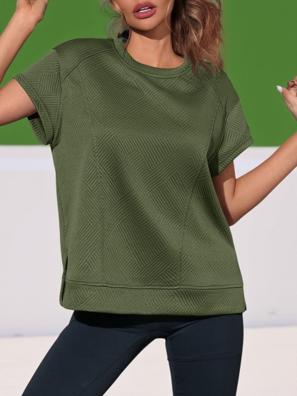 Textured Short Sleeve Active Oversized Sweatshirts