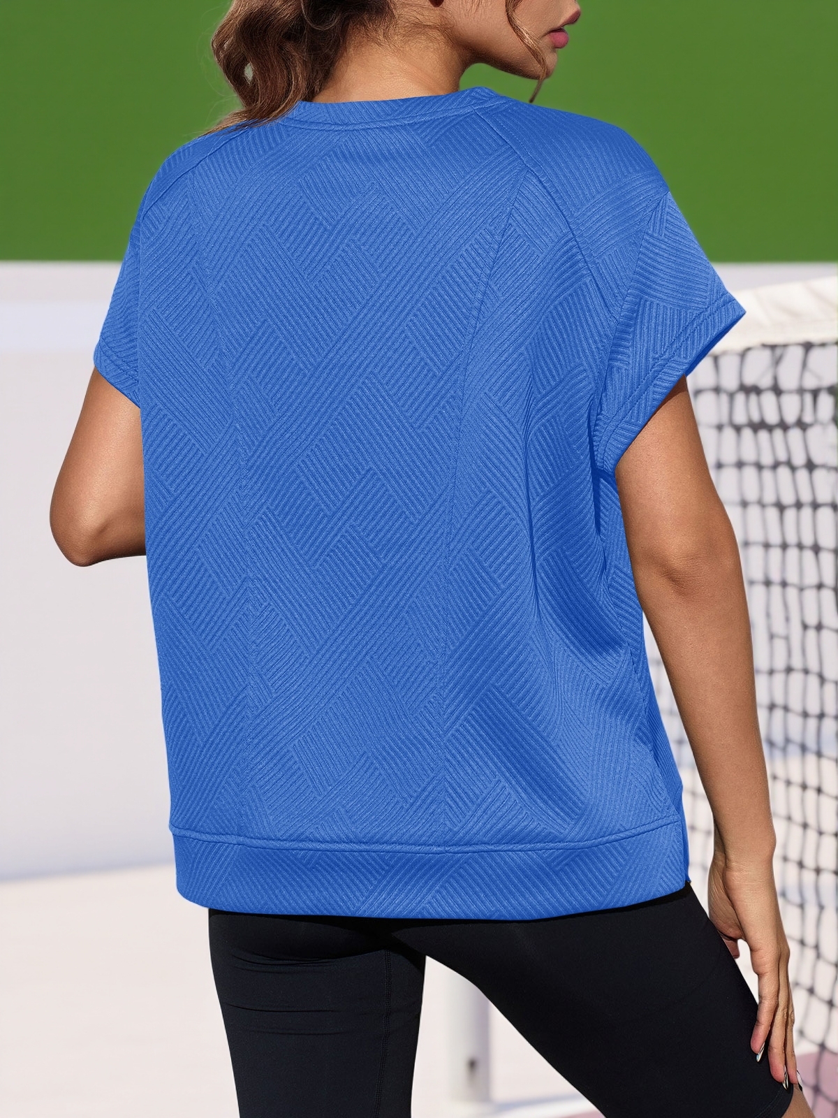 Textured Short Sleeve Active Oversized Sweatshirts