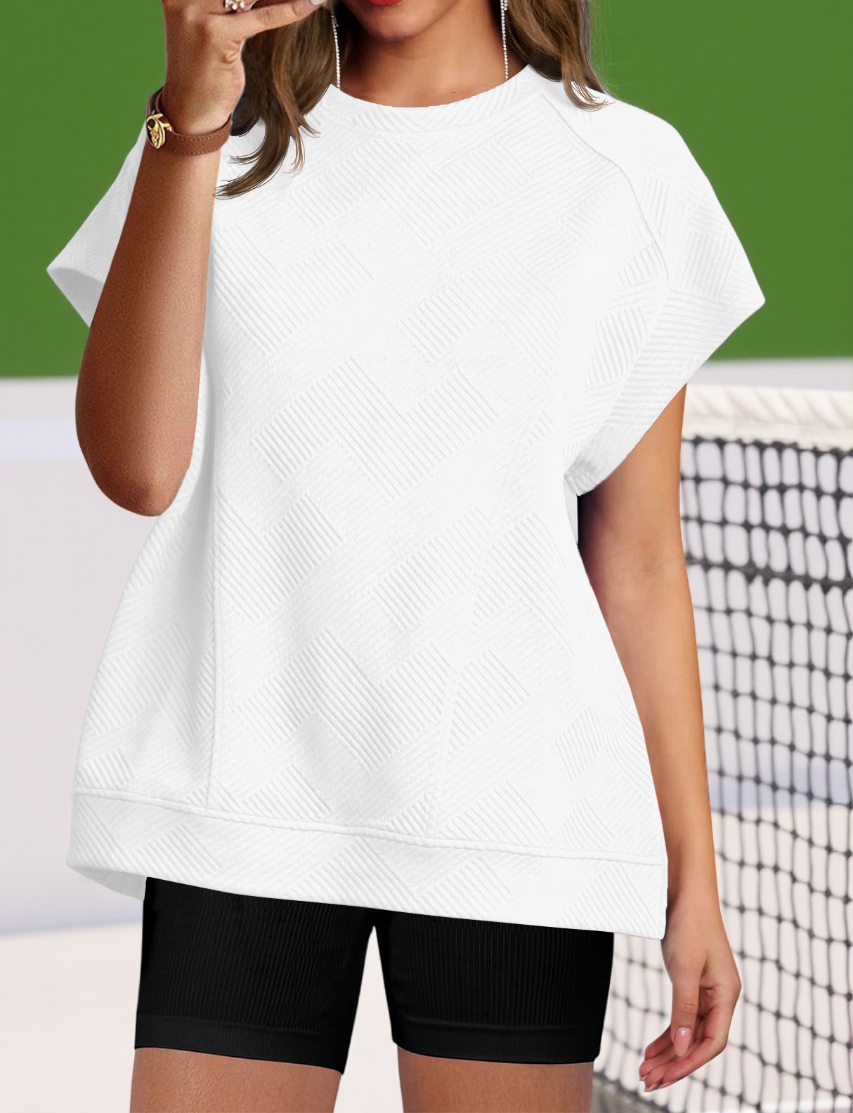Textured Short Sleeve Active Oversized Sweatshirts
