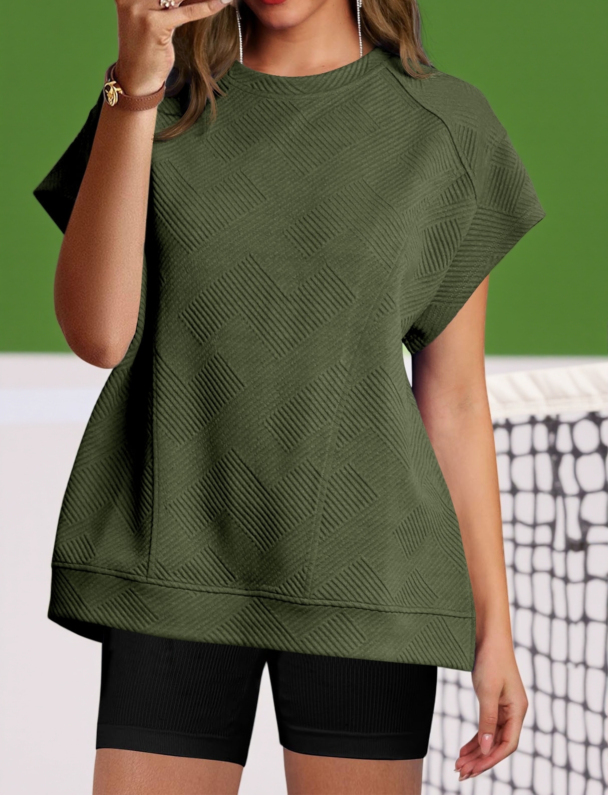 Textured Short Sleeve Active Oversized Sweatshirts