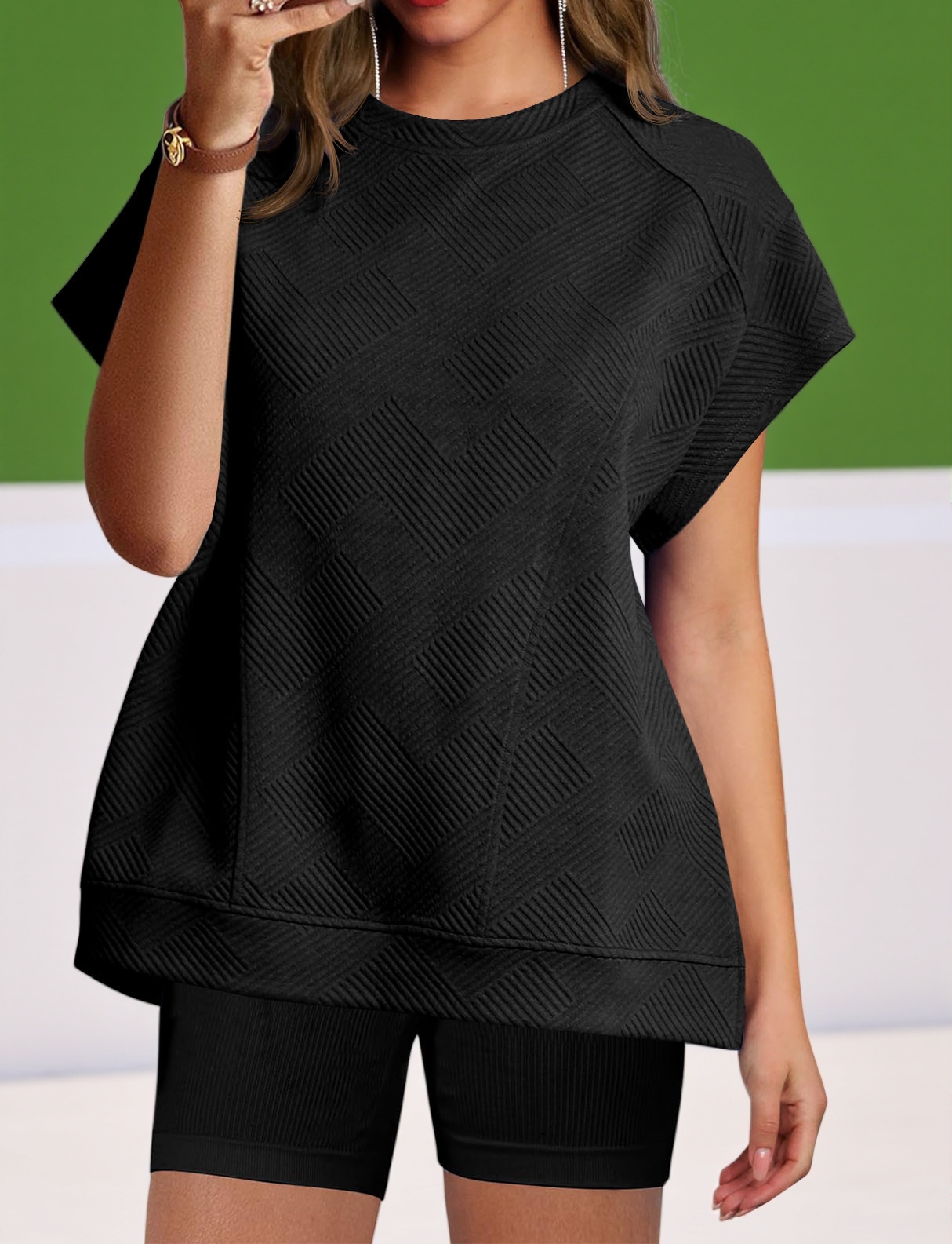 Textured Short Sleeve Active Oversized Sweatshirts