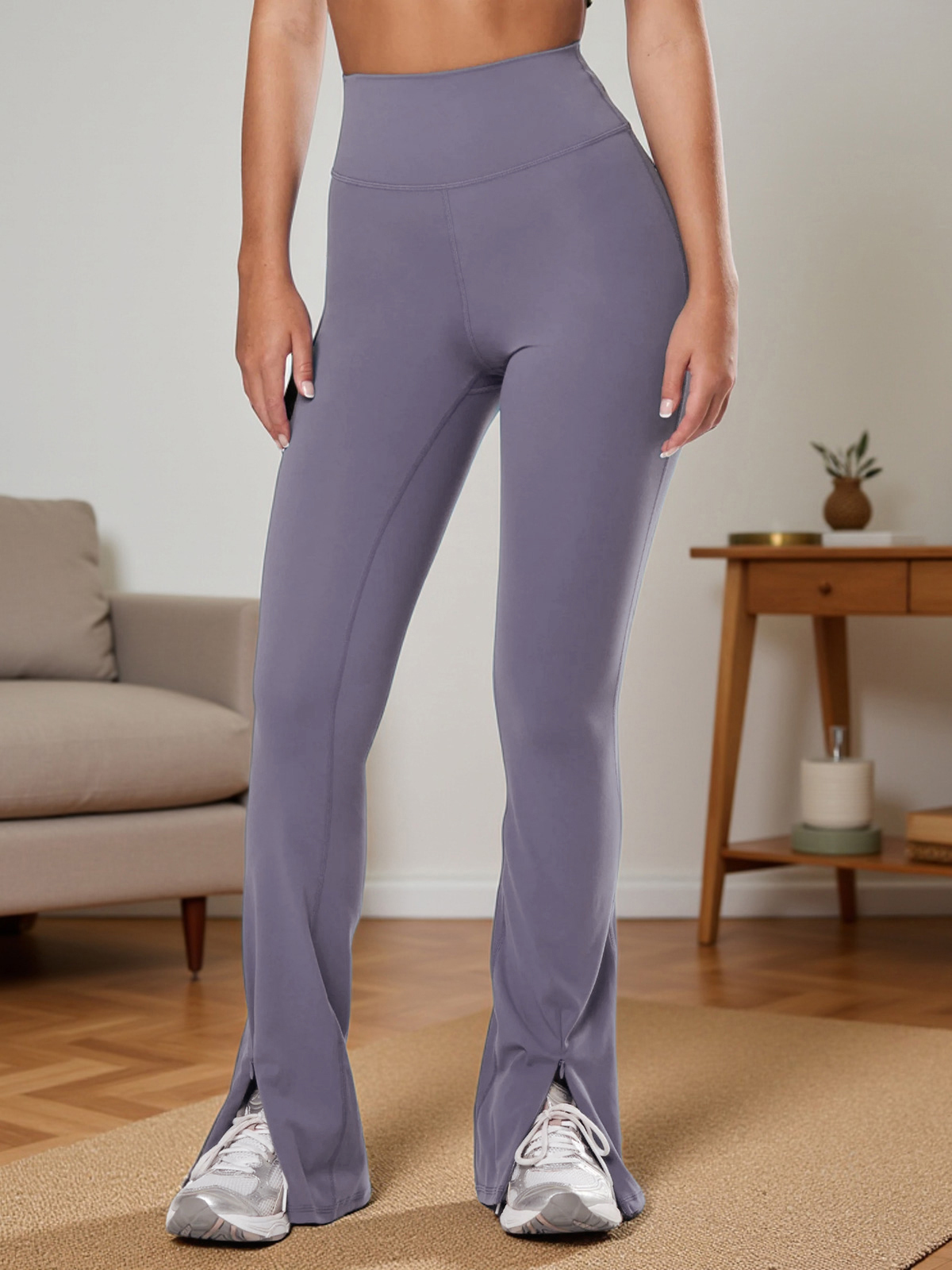 High Waisted Slit Hem Flare Leggings