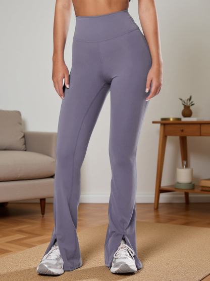 High Waisted Slit Hem Flare Leggings