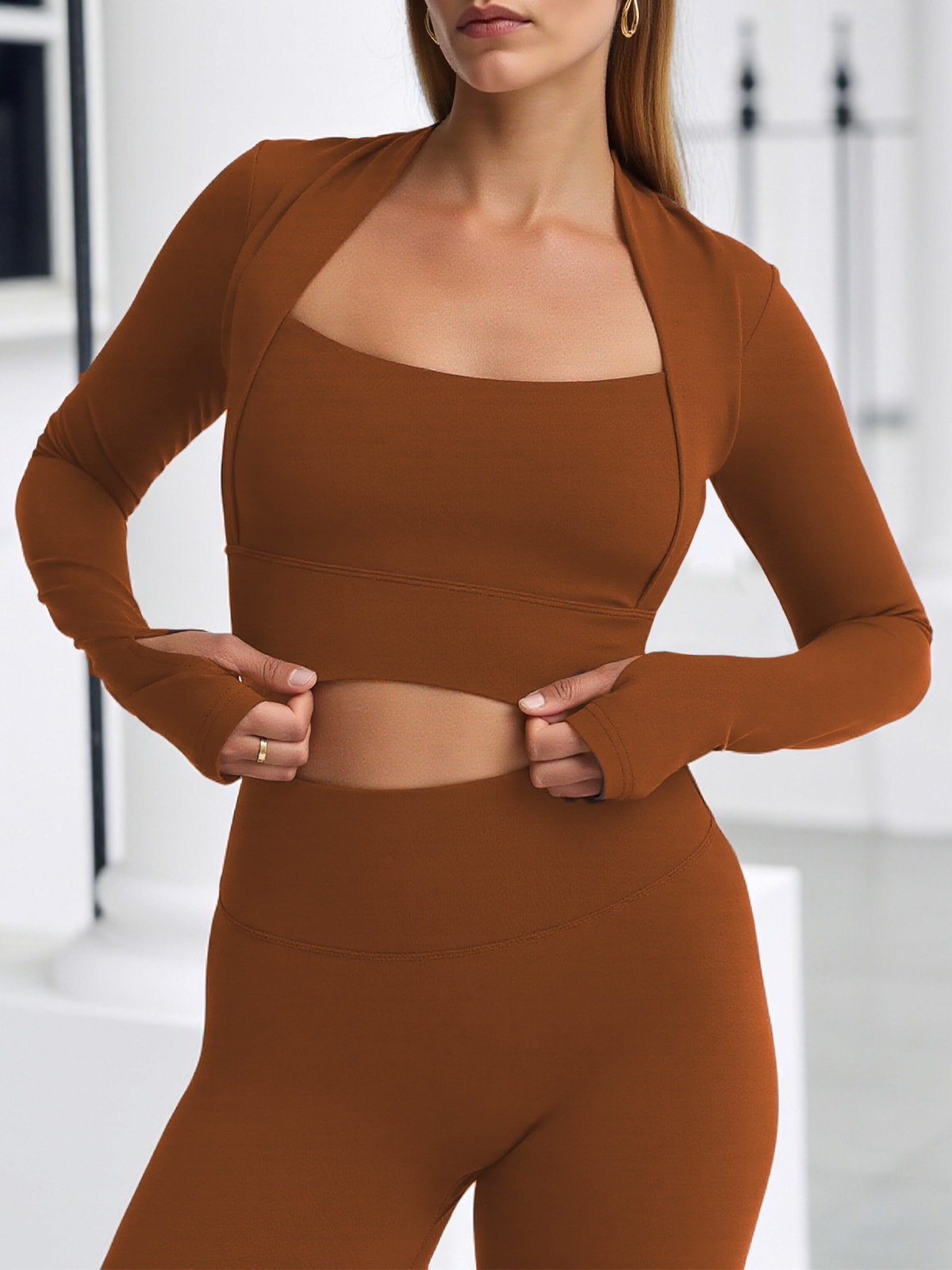 Long Sleeve Fitted Workout Yoga Cropped Tops