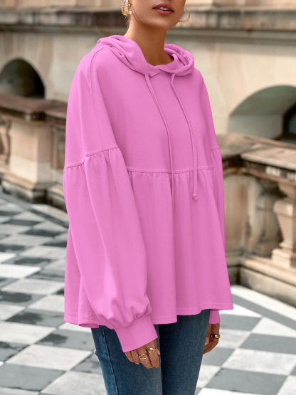Lantern Long Sleeve Drawstring Peplum Hem Hoodies