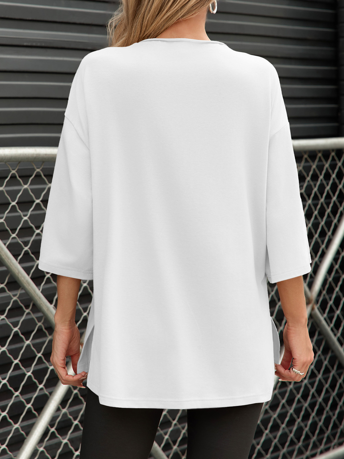 Casual Oversized 3/4 Sleeve Summer Loose Side Slit T Shirts