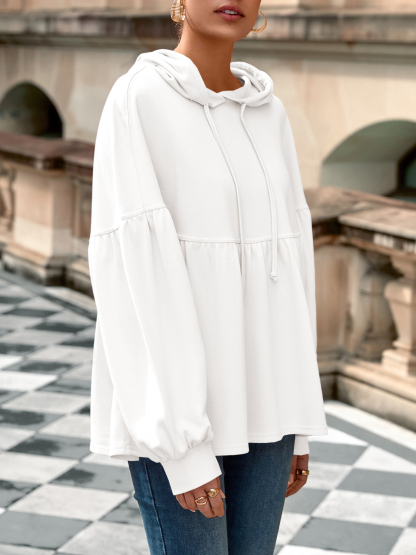 Lantern Long Sleeve Drawstring Peplum Hem Hoodies