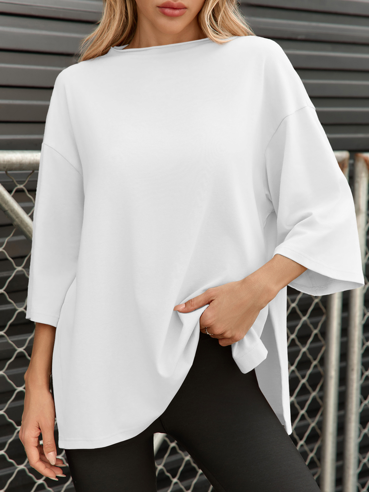 Casual Oversized 3/4 Sleeve Summer Loose Side Slit T Shirts