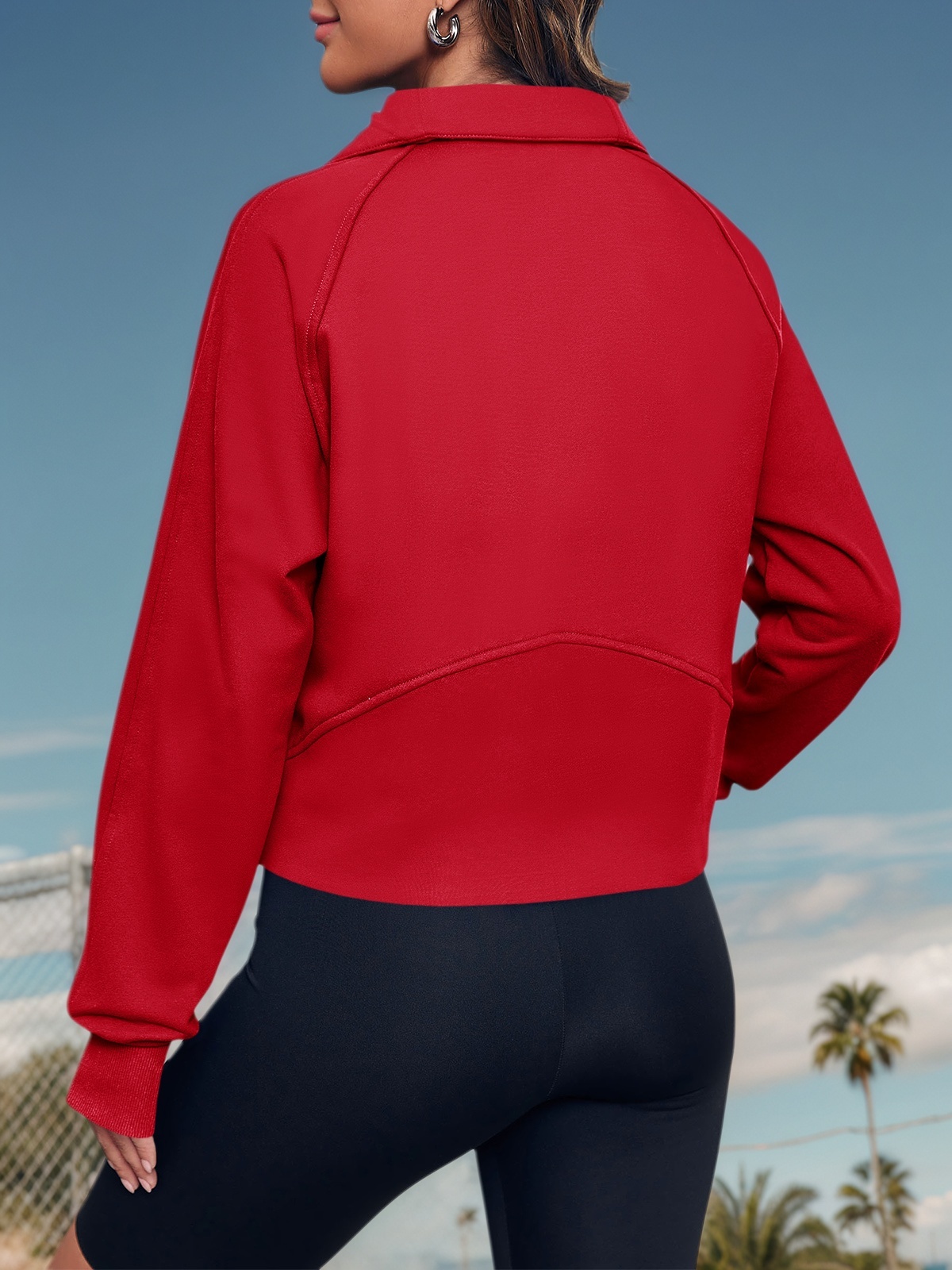 Half Zipper Crop Sweatshirts