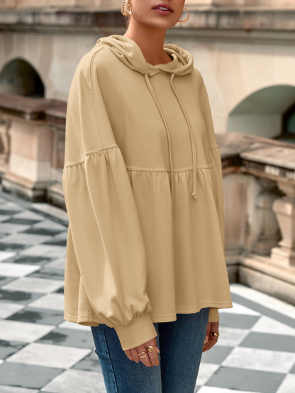 Lantern Long Sleeve Drawstring Peplum Hem Hoodies