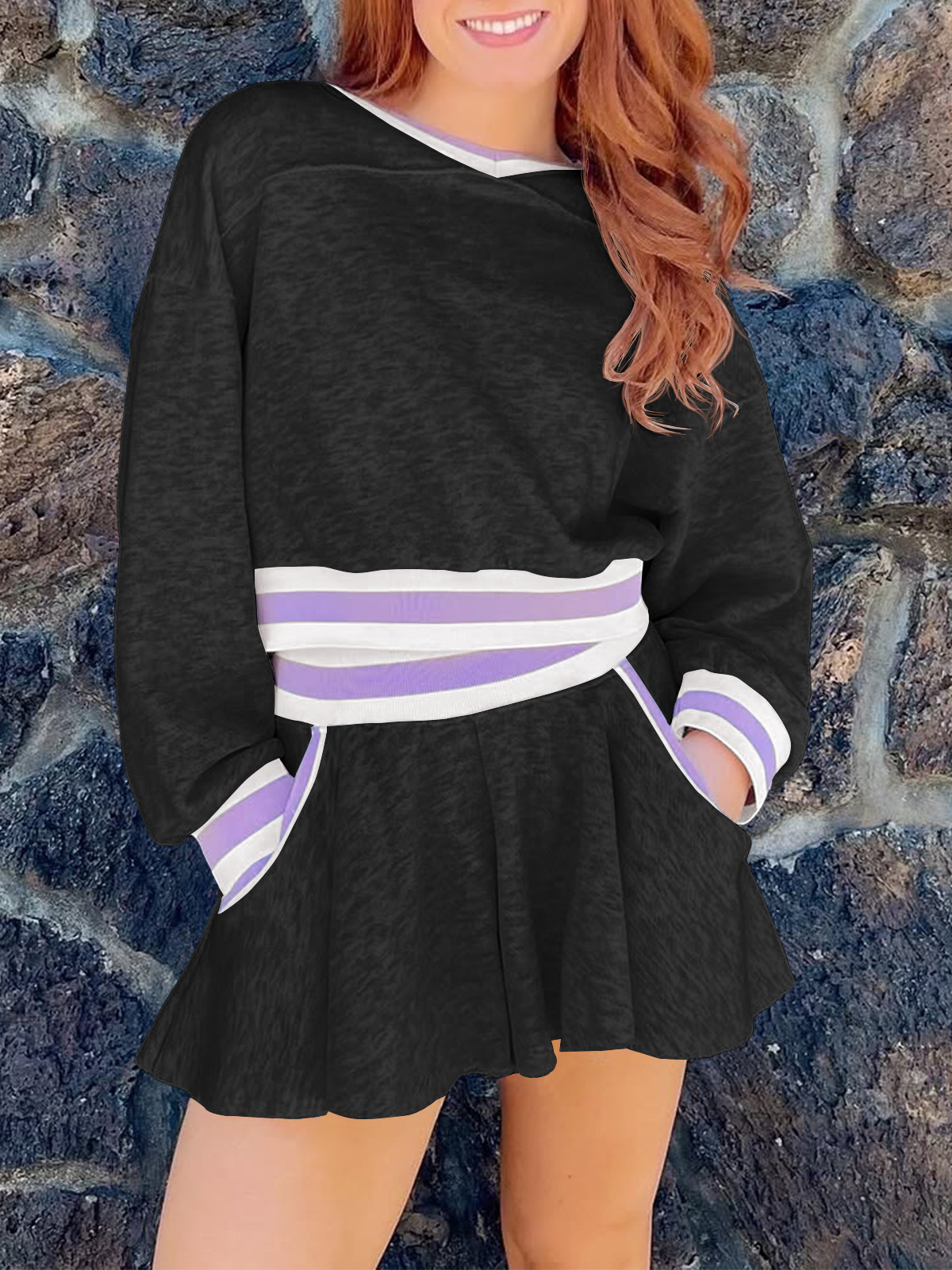 Womens Cropped Sweatshirt Loose Shorts Casual 2 Piece Lounge Sets