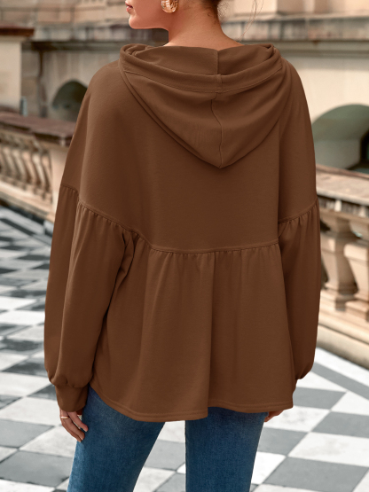 Lantern Long Sleeve Drawstring Peplum Hem Hoodies