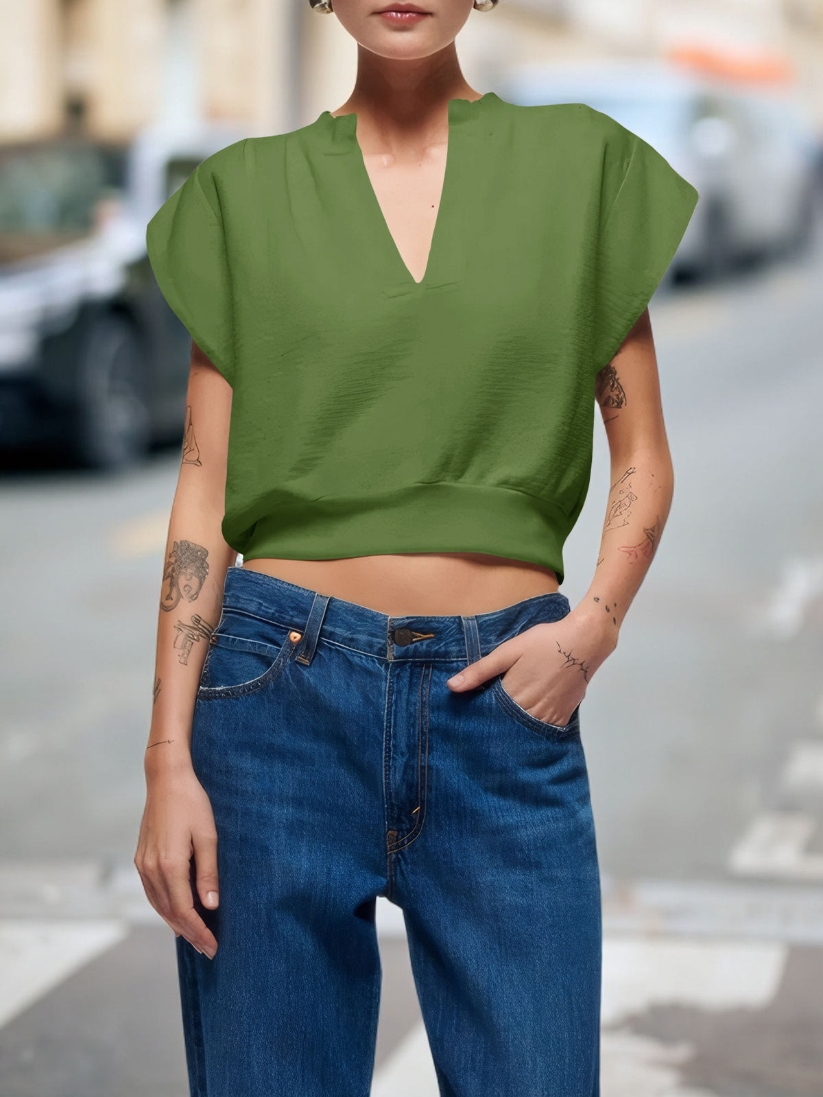 Cap Sleeve V Neck Sweatshirts