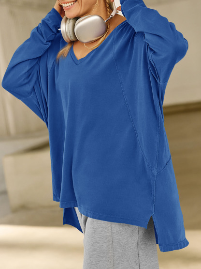 High Low V Neck Oversized Tunic Tops