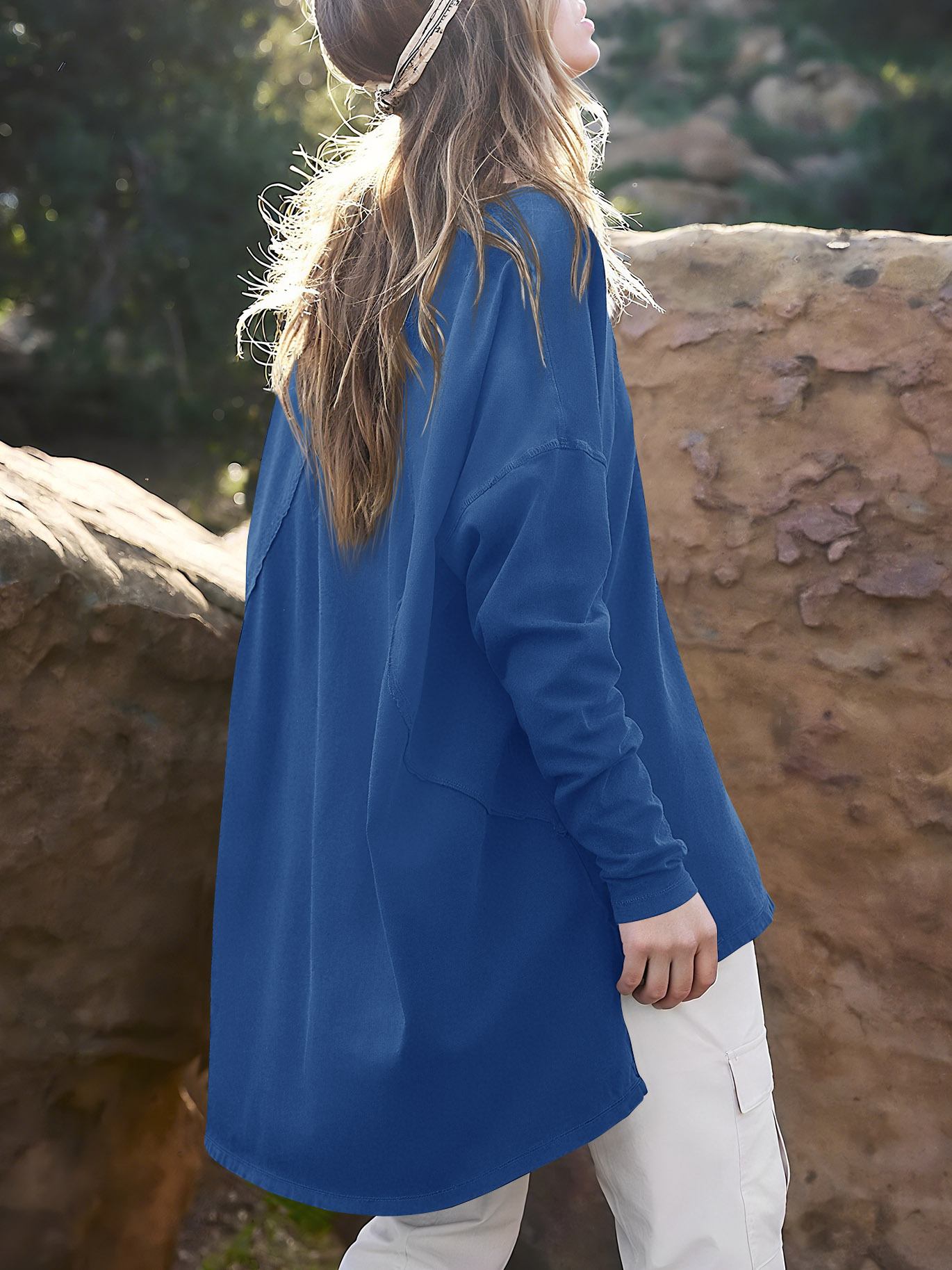 High Low V Neck Oversized Tunic Tops