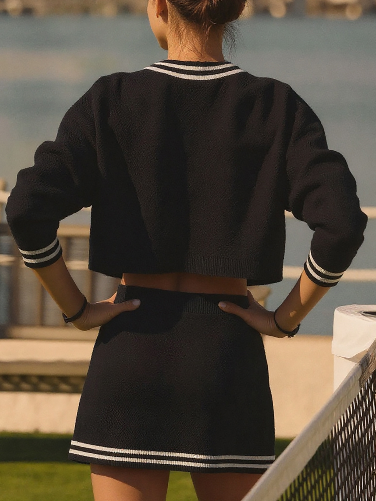 Womens Casual 2 Piece Outfits V Neck Knit Sweater Mini Skirt Sets