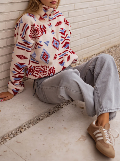 Print Fleece Quarter Zip Jackets