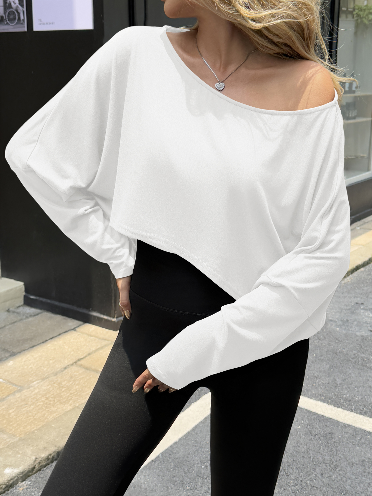 Off The Shoulder Batwing Long Sleeve Cropped Tops