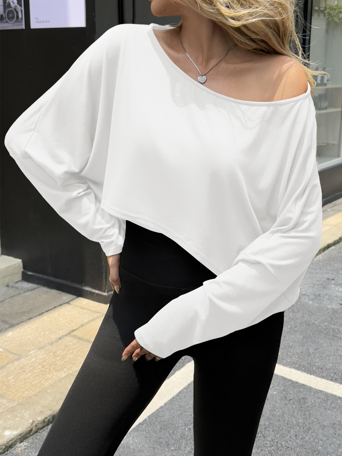 Off The Shoulder Batwing Long Sleeve Cropped Tops