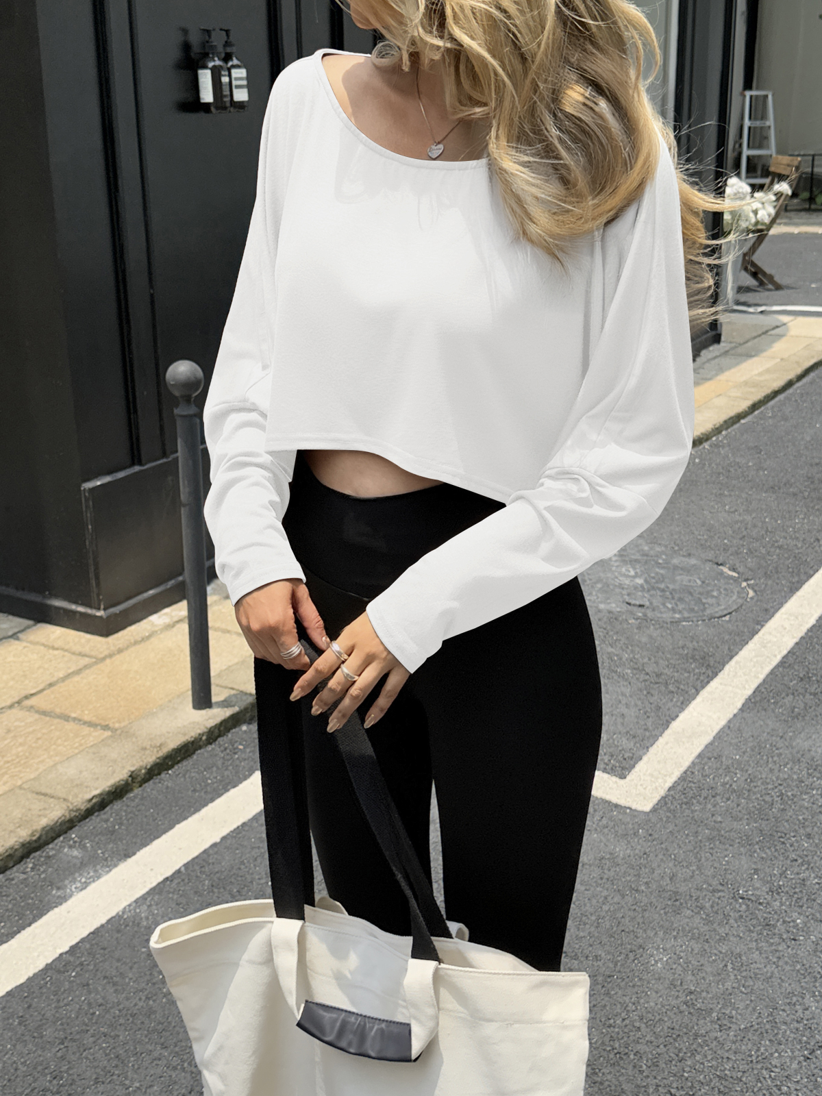 Off The Shoulder Batwing Long Sleeve Cropped Tops