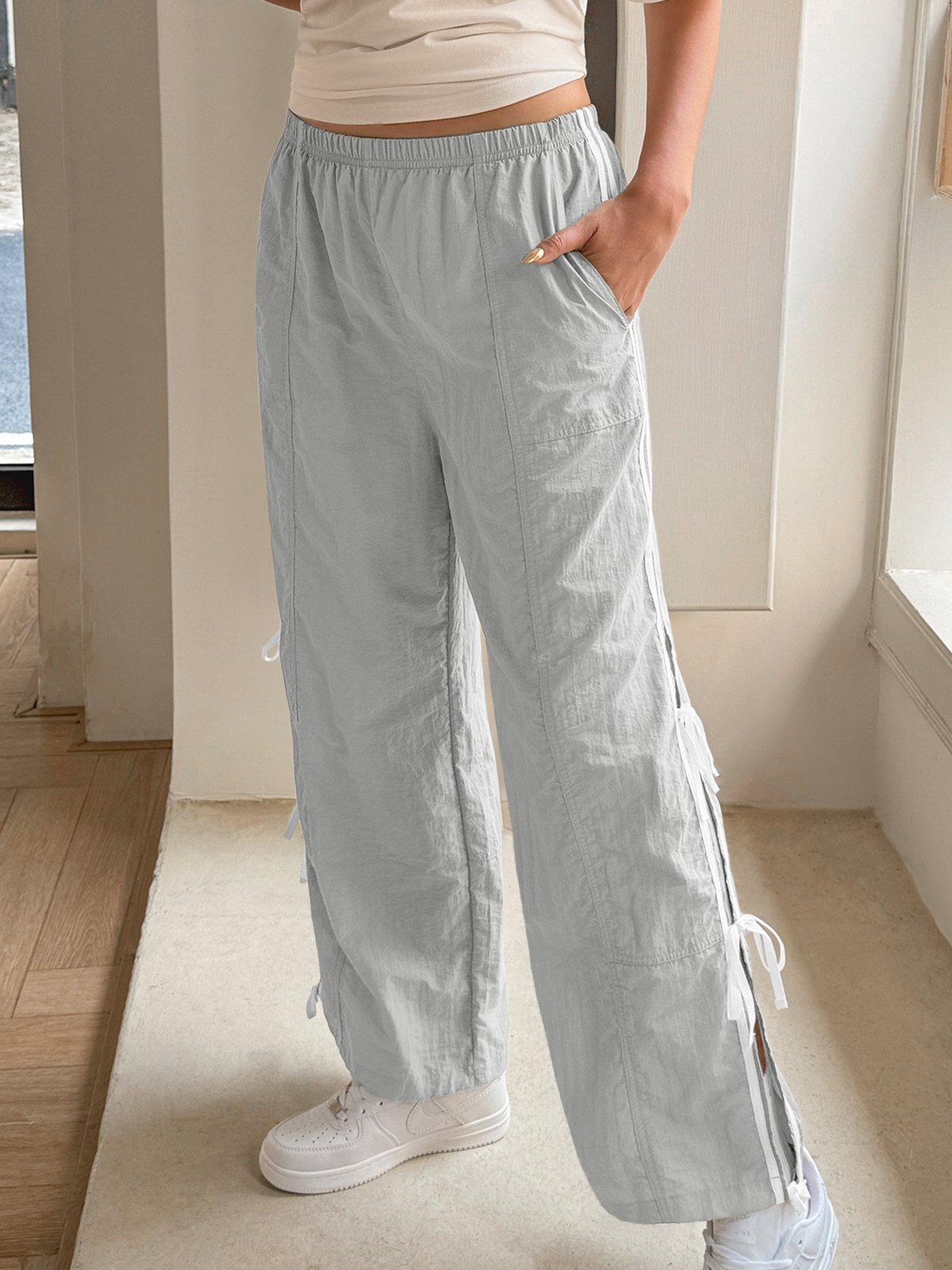 Elastic Waist Bow Tie Y2K Wide Leg Baggy Sweatpants