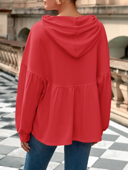 Lantern Long Sleeve Drawstring Peplum Hem Hoodies