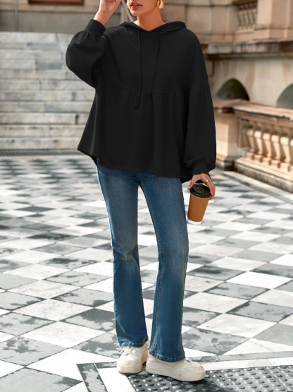 Lantern Long Sleeve Drawstring Peplum Hem Hoodies