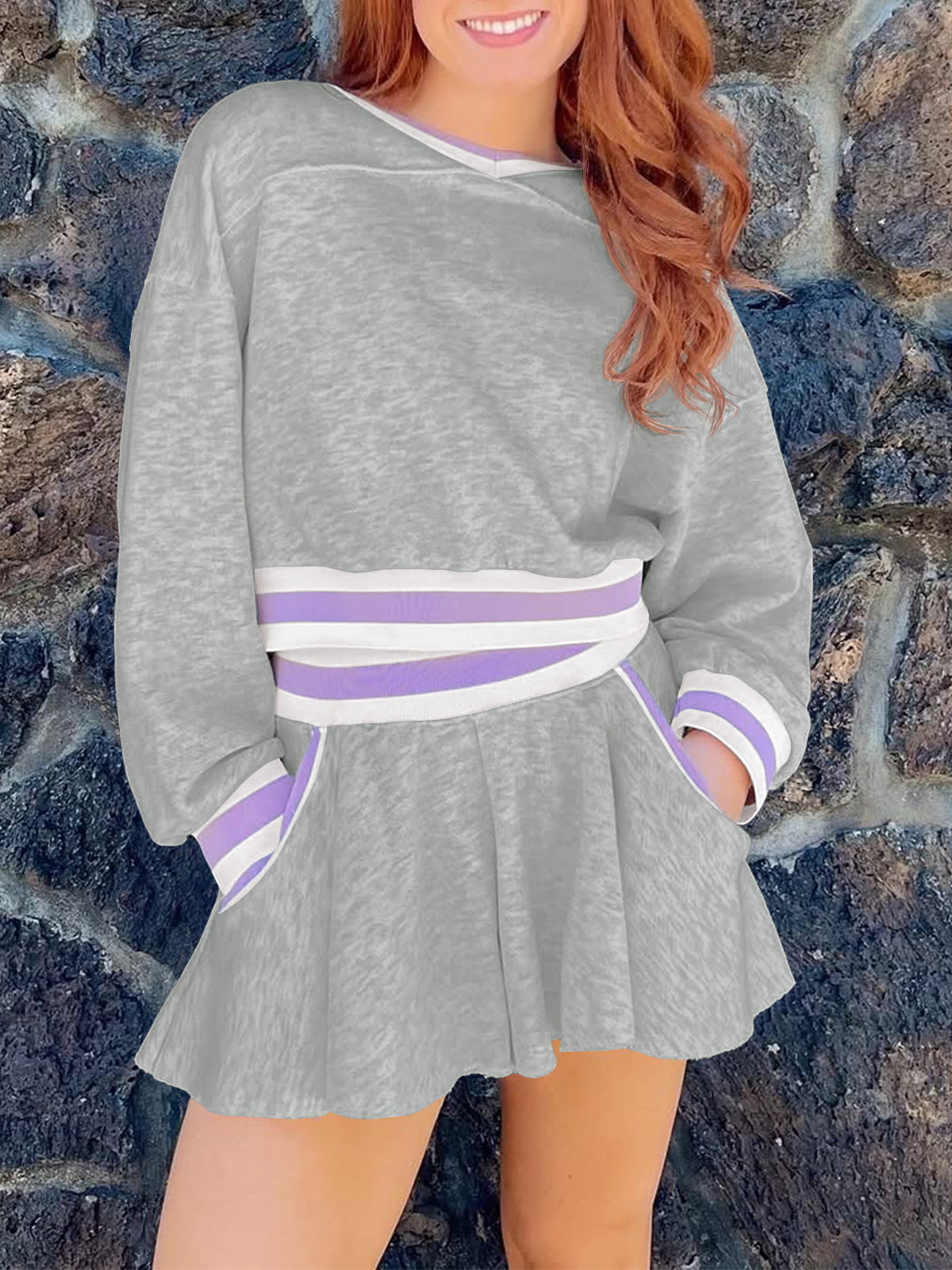 Womens Cropped Sweatshirt Loose Shorts Casual 2 Piece Lounge Sets