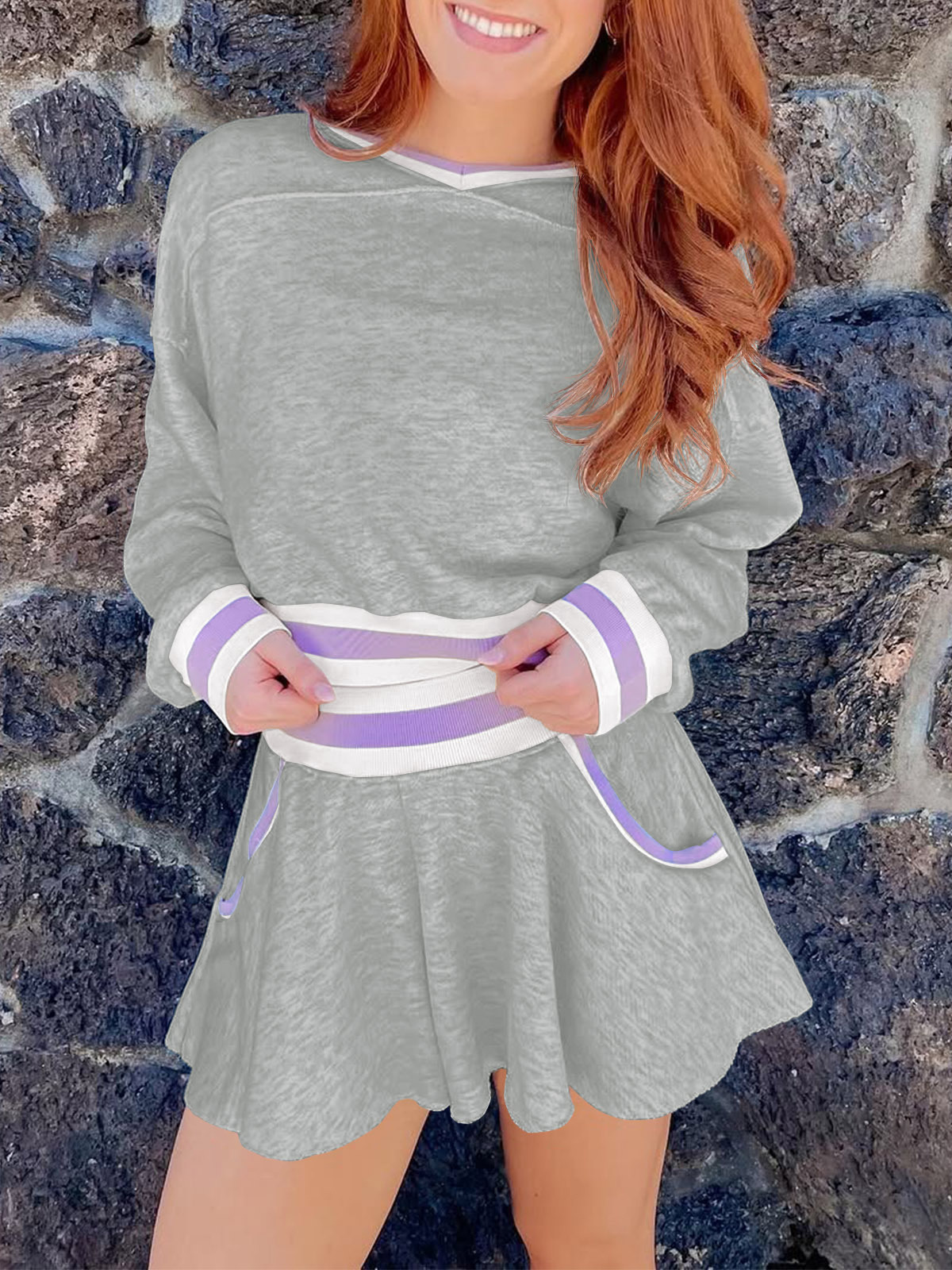 Womens Cropped Sweatshirt Loose Shorts Casual 2 Piece Lounge Sets