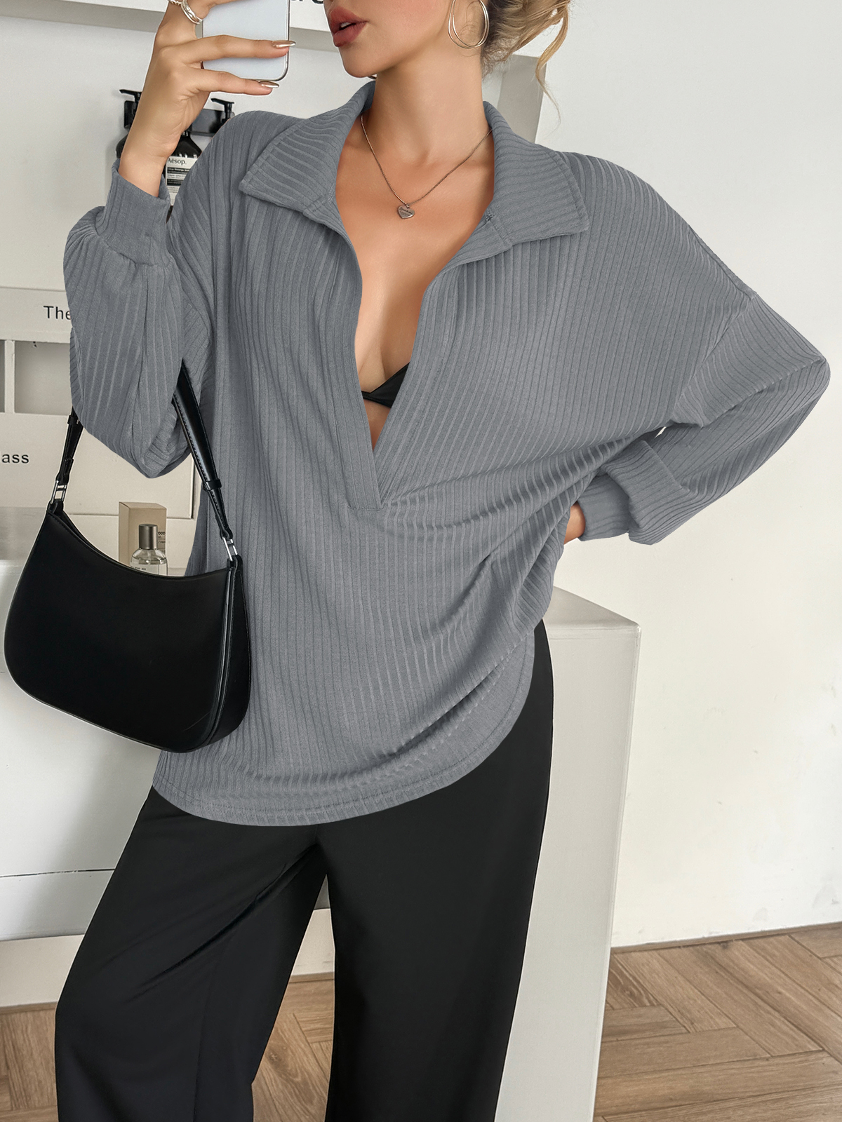 Oversized Deep V Neck Sweatshirts