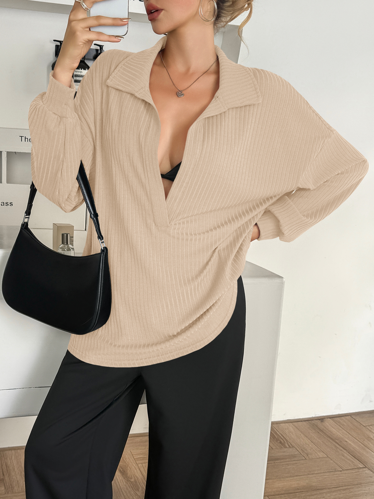 Oversized Deep V Neck Sweatshirts