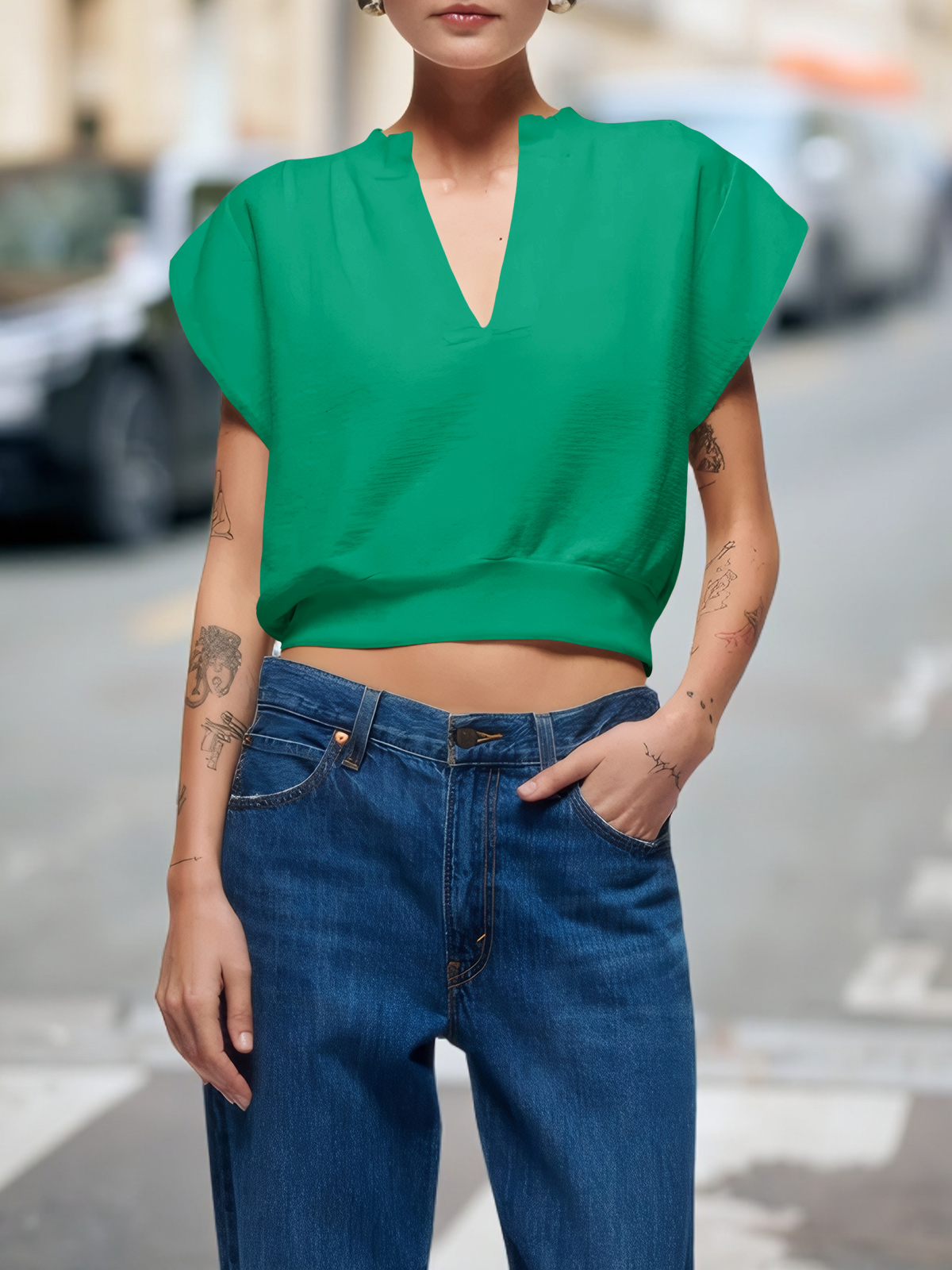 Cap Sleeve V Neck Sweatshirts