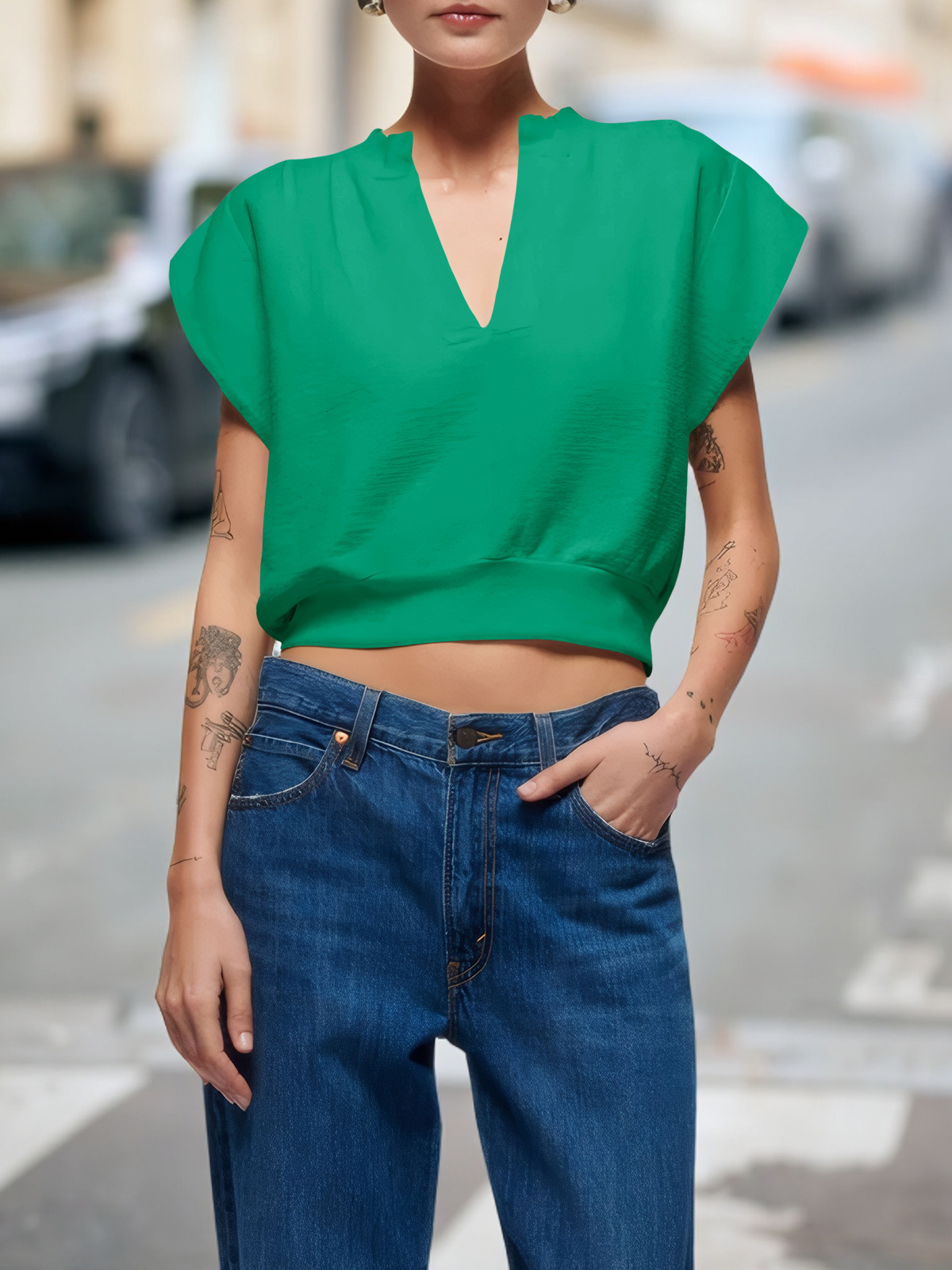 Cap Sleeve V Neck Sweatshirts