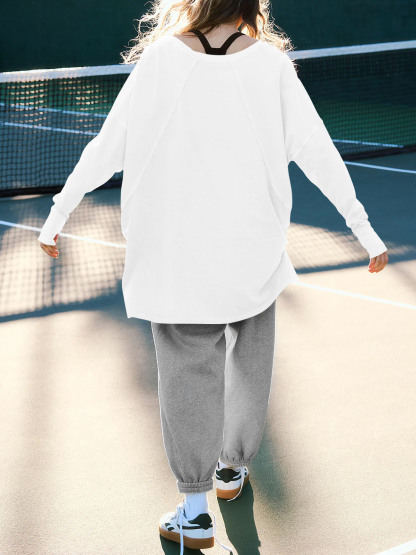 High Low V Neck Oversized Tunic Tops