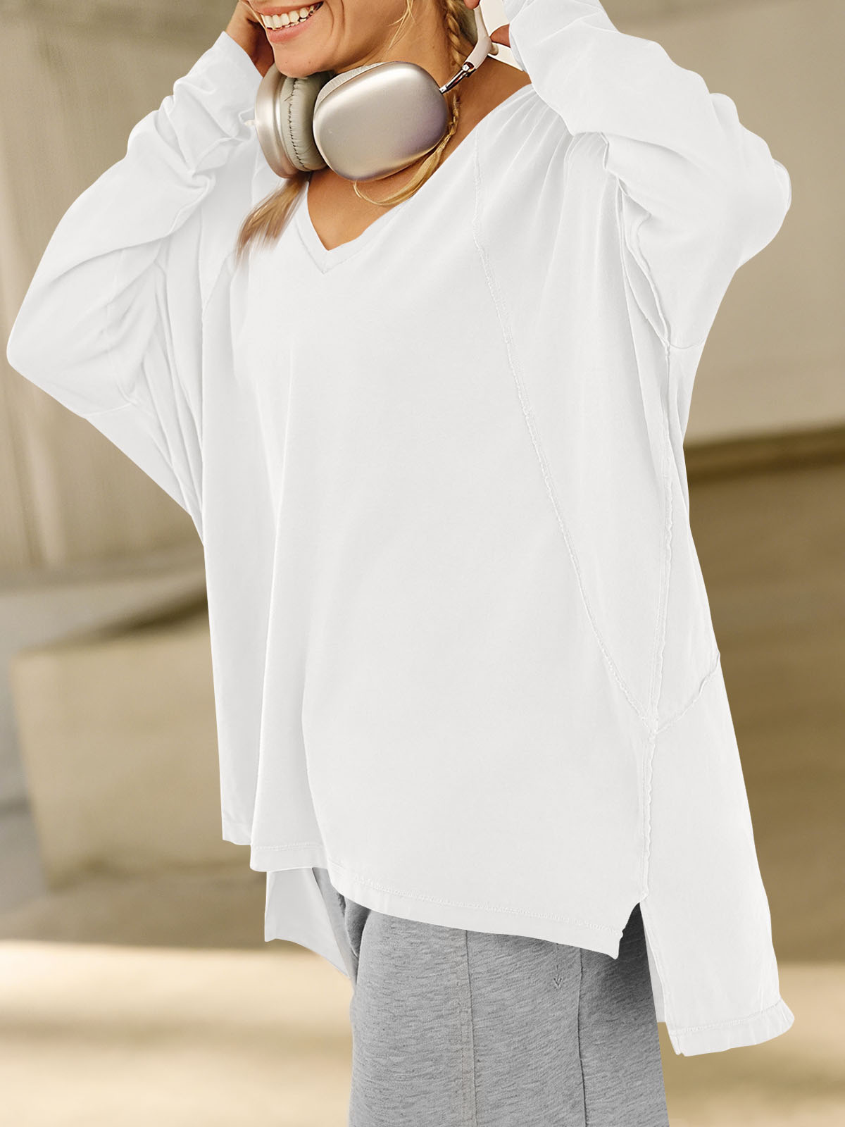 High Low V Neck Oversized Tunic Tops