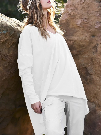 High Low V Neck Oversized Tunic Tops