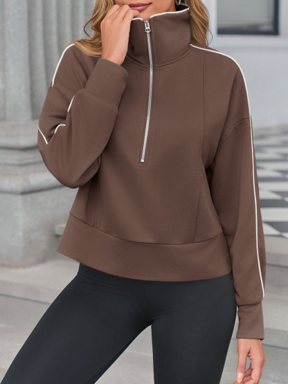 Casual Long Sleeve Half Zip Loose Fit Sweatshirt