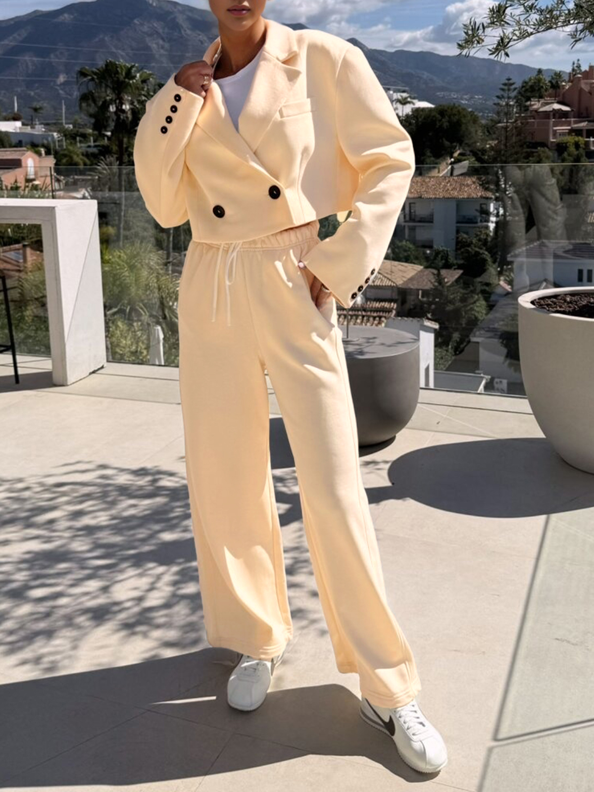 Women's Blazer Jackets Wide Leg Pant 2 Piece Sets