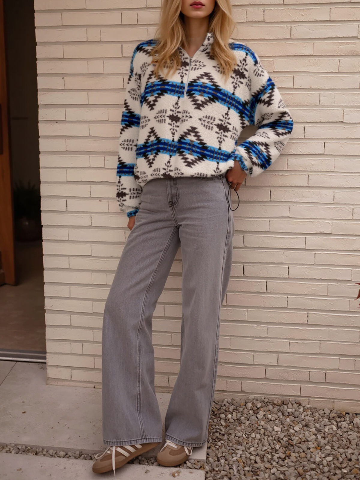 Print Fleece Quarter Zip Jackets