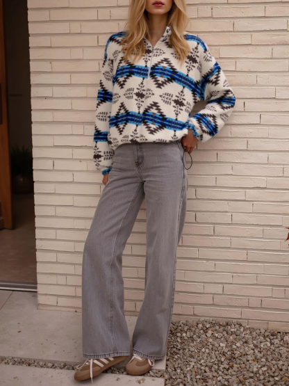 Print Fleece Quarter Zip Jackets