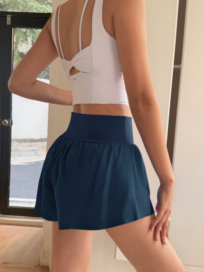 Workout 2 in 1 Elastic High Waisted Loose Active Running Shorts