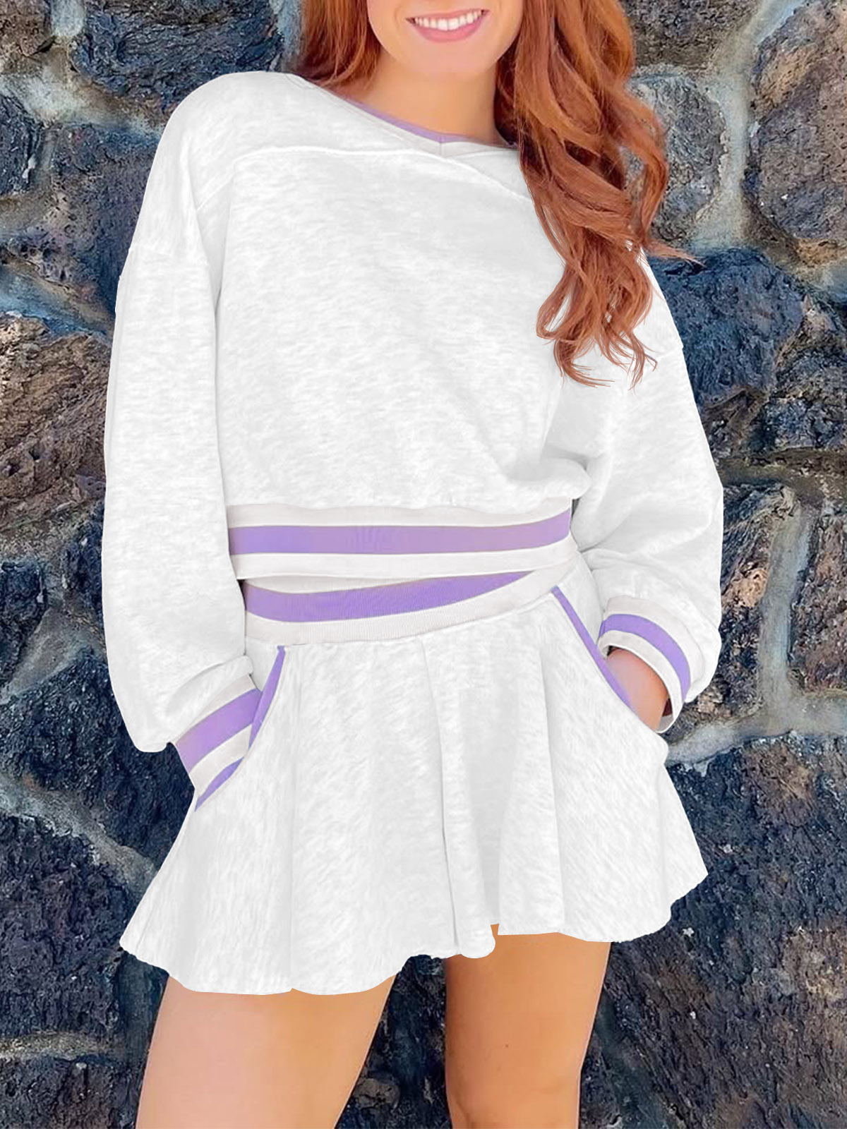 Womens Cropped Sweatshirt Loose Shorts Casual 2 Piece Lounge Sets