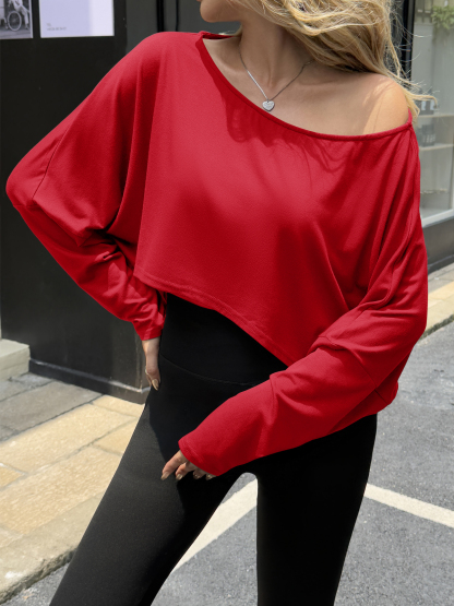Off The Shoulder Batwing Long Sleeve Cropped Tops