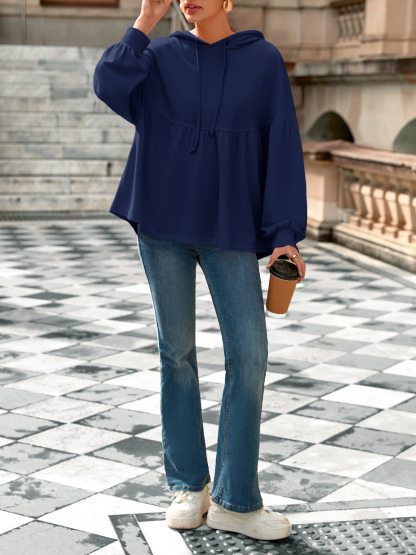 Lantern Long Sleeve Drawstring Peplum Hem Hoodies