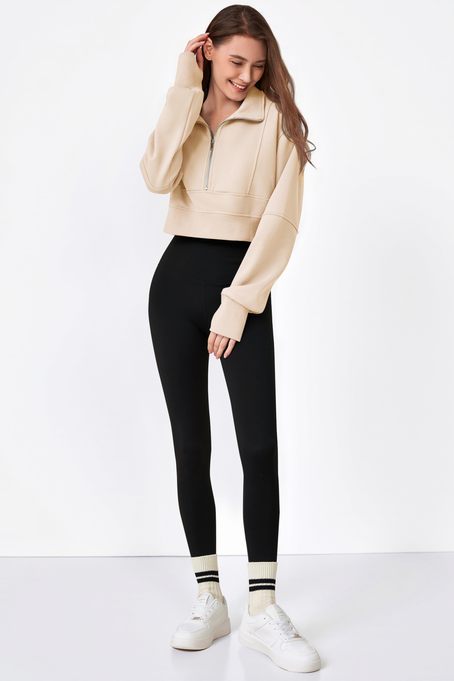 Half Zipper Cropped Sweatshirts