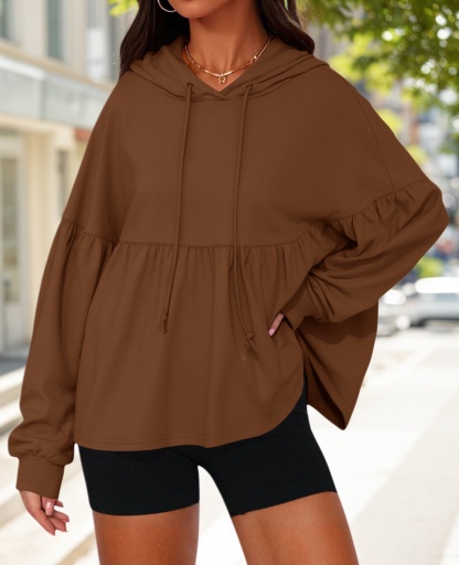 Lantern Long Sleeve Drawstring Peplum Hem Hoodies