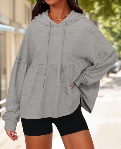 Lantern Long Sleeve Drawstring Peplum Hem Hoodies