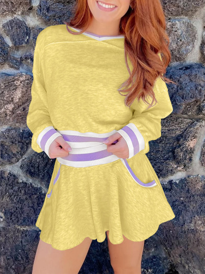 Womens Cropped Sweatshirt Loose Shorts Casual 2 Piece Lounge Sets